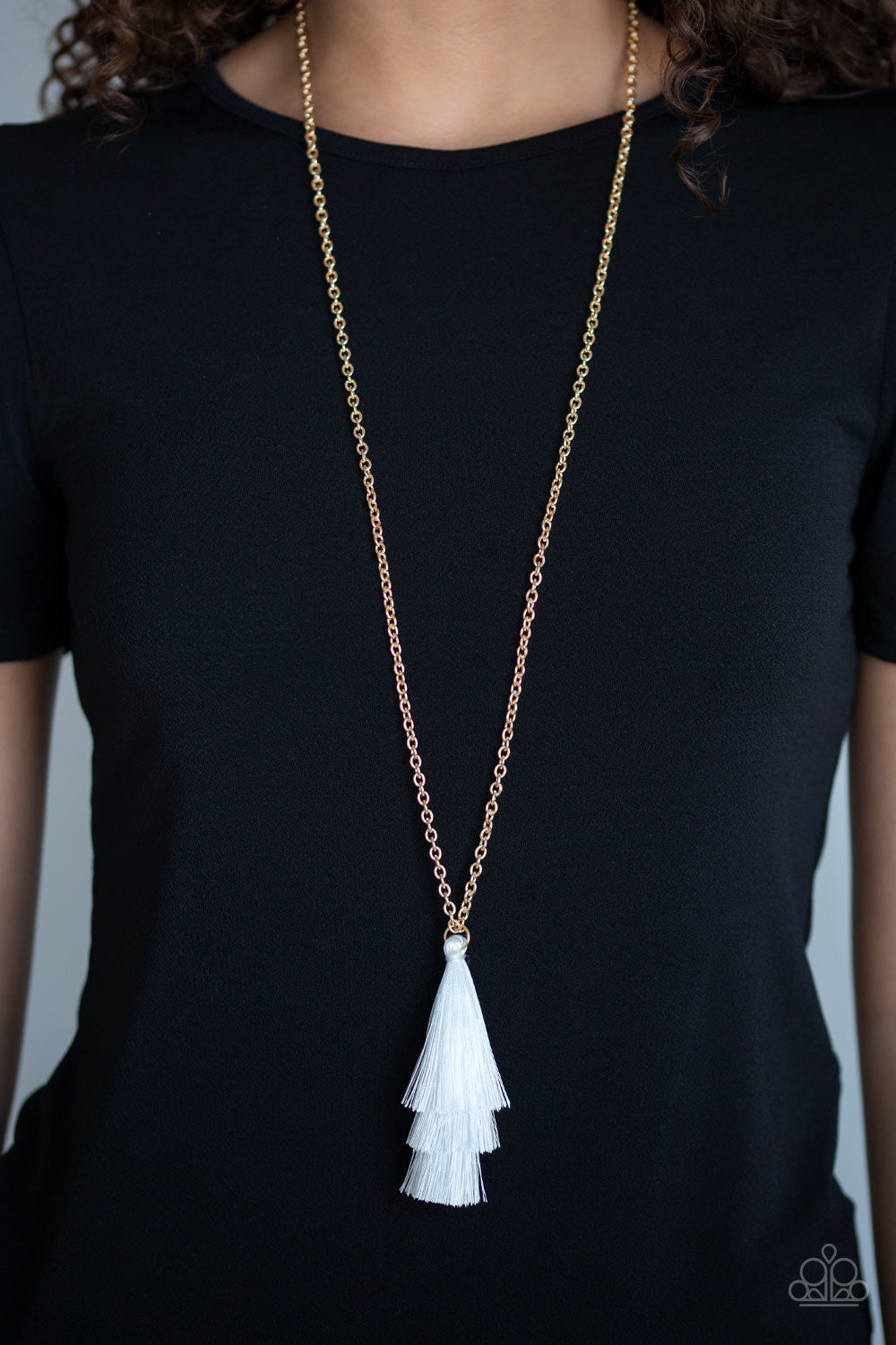 Triple The Tassel - White necklace